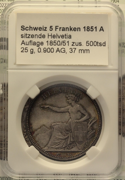Slab fertig beschriftet, für 5 Franken 1851 A
